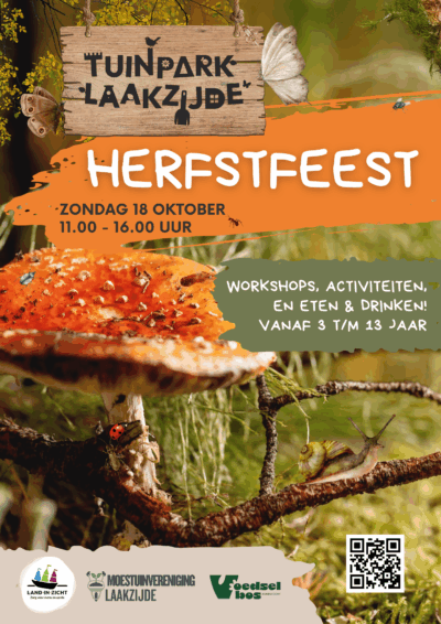 Herfstfeest op Tuinpark Laakzijde op zondag 18 oktober in Amersfoort. Gezellige dag voor jong en oud midden in het groen aan de start van de Herfstvakantie.